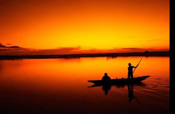 Serene Vietnam Sunset Fishermen in Lagoon -