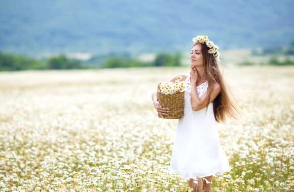 Serene Woman in Wildflower Field -