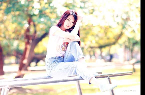 Serenity in the Park - HD Asian Woman Wallpaper