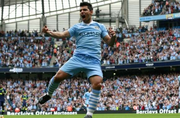 Sergio Agüero Celebrates Manchester City wallpapers hd quality