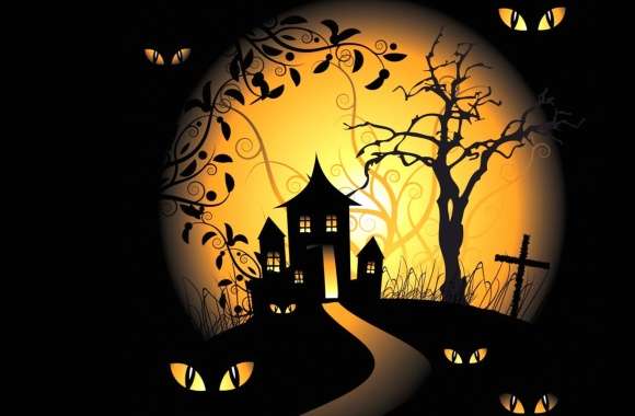 Silhouette House Moon Holiday Halloween wallpapers hd quality