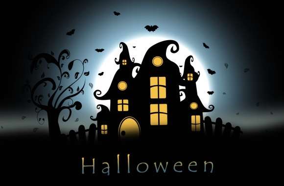 Silhouette Moon Tree Haunted House House Holiday Halloween wallpapers hd quality