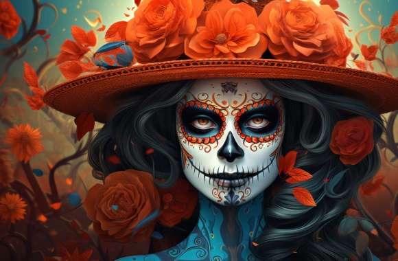 Skull Girl Day of the Dead Wallpaper