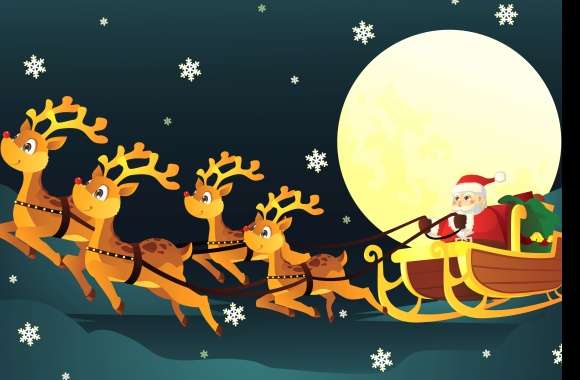 Sleigh Reindeer Santa Holiday Christmas wallpapers hd quality