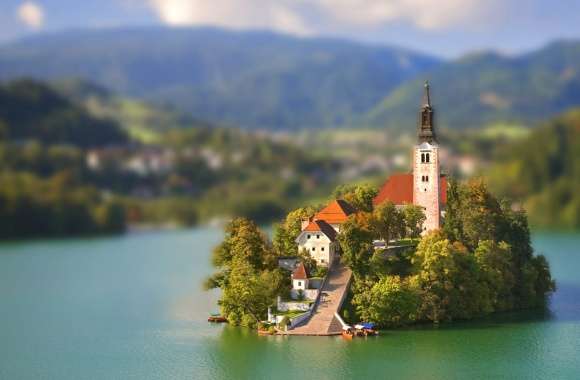 Slovenia Lake Bled Church Lake City Photography Tilt Shift