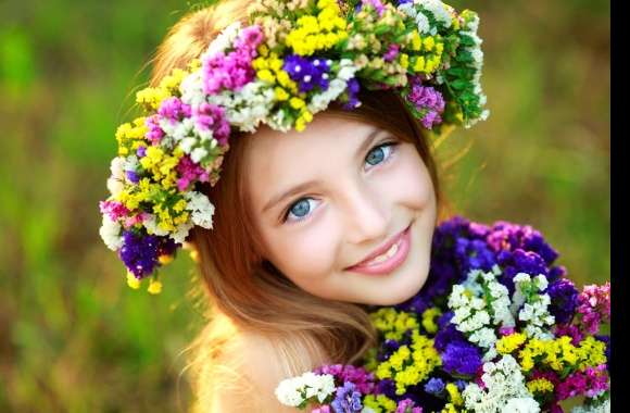 Smiling Child with Flower Wreath - wallpapers hd quality