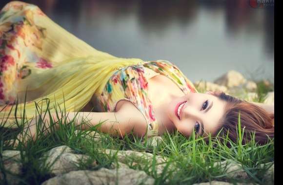 Smiling Thai Woman in Grass -