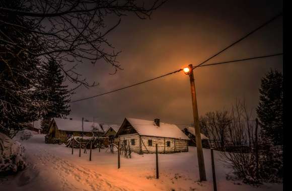 Snow Night Street Light House Photography Winter