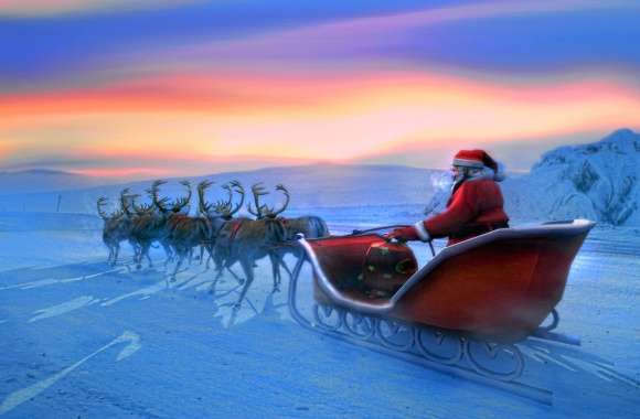 Snow Reindeer Sleigh Santa Holiday Christmas