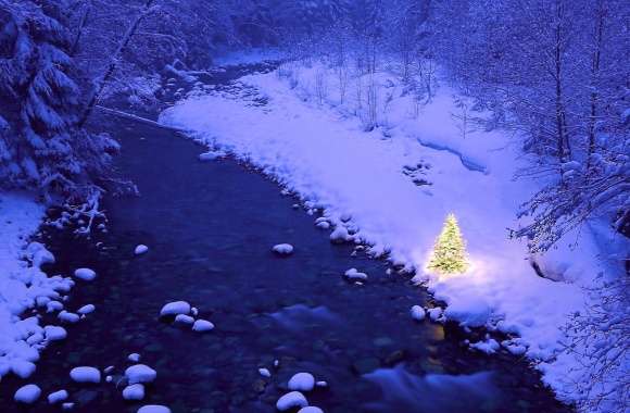 Snow River Winter Christmas Tree Holiday Christmas