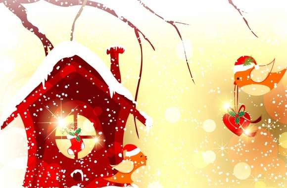 Snowfall Bird House Bird Holiday Christmas wallpapers hd quality