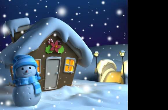 Snowfall Snowman Cottage Holiday Christmas