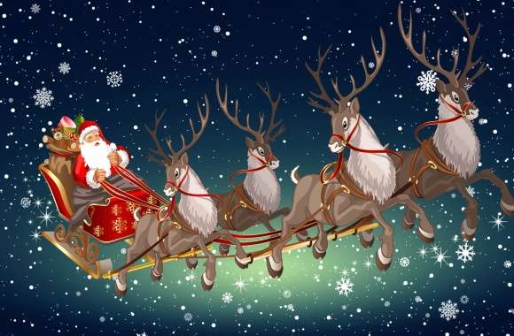 Snowflake Reindeer Sleigh Santa Holiday Christmas wallpapers hd quality