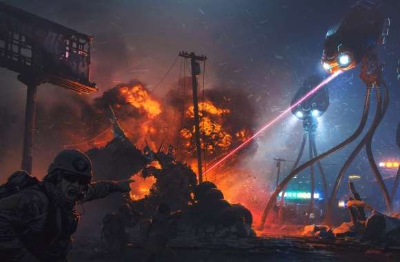 Soldier Night Explosion Laser Sci Fi Alien Wallpaper