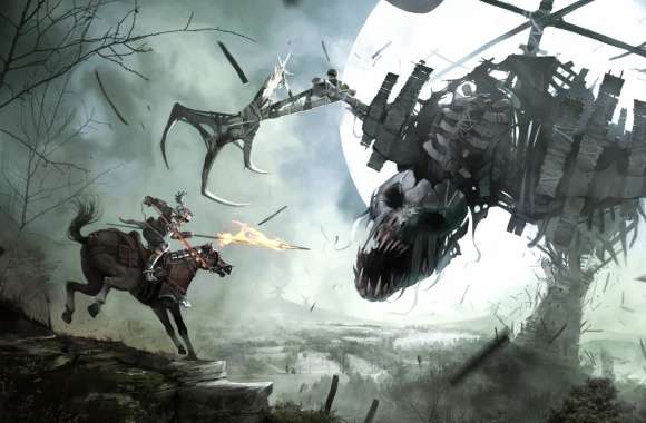 Spear Moon Night Warrior Knight Horse Creature Fantasy Dark Fantasy Warrior