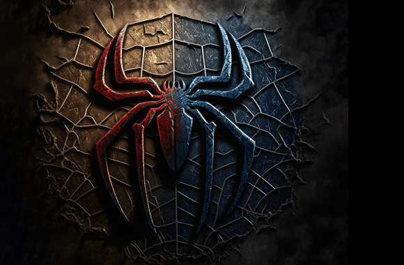Spider web and Spider mark 3d on dark old grunjy wall