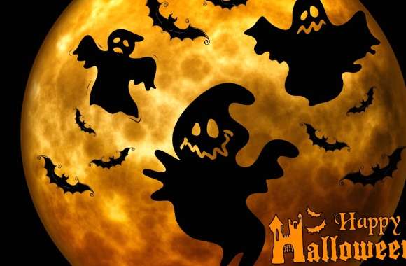 Spooktacular Happy Halloween with Bats and Ghosts wallpapers hd quality