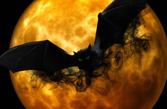 Spooky Halloween with Moon and Bat