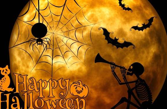 Spooky Skeletons and Bats HD Halloween Wallpaper