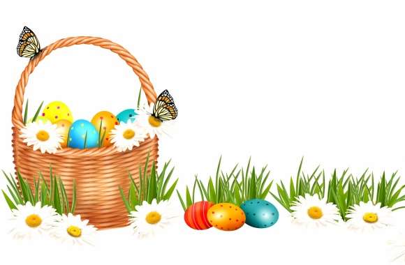 Spring Butterfly Grass Daisy Colorful Easter Egg Basket Holiday Easter