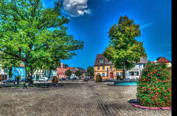 Square Tree House Street Town Germany Bradenburg Photography HDR