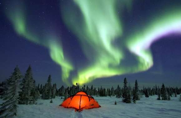 Starlit Winter Camping with Aurora Borealis Magic wallpapers hd quality