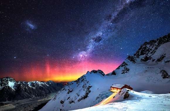 Starlit Winter Wonderland of the Milky Way Over Snowy Peaks