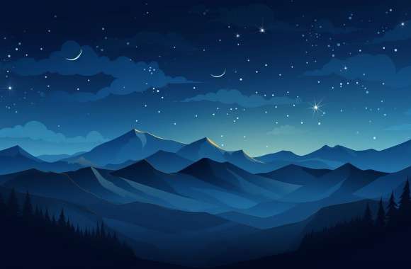 Starry Mountain Night - Minimalist