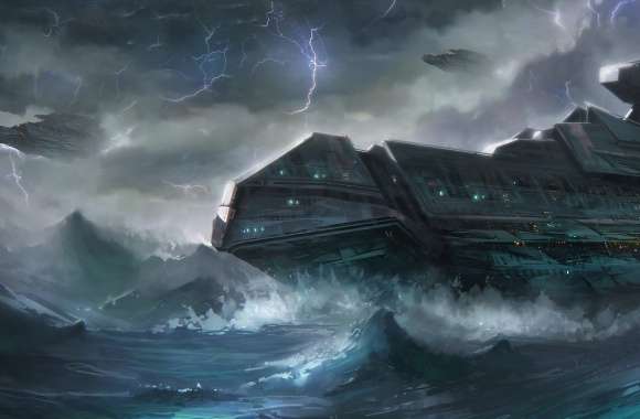 Stormy Waves A Sci-Fi Spaceship