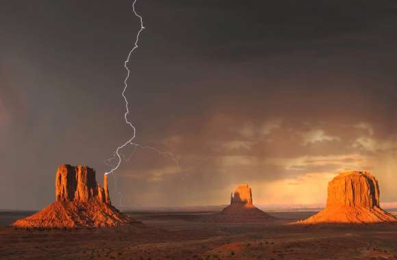 Striking Lightning Over Monument Valley -