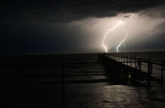 Striking Pier Black & White Lightning