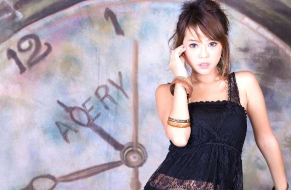 Stunning Asian Woman with Vintage Clock