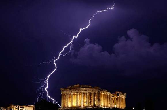 Stunning Lightning Over the Parthenon, Greece