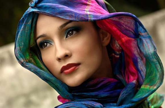 Stunning Model in Colorful Scarf -