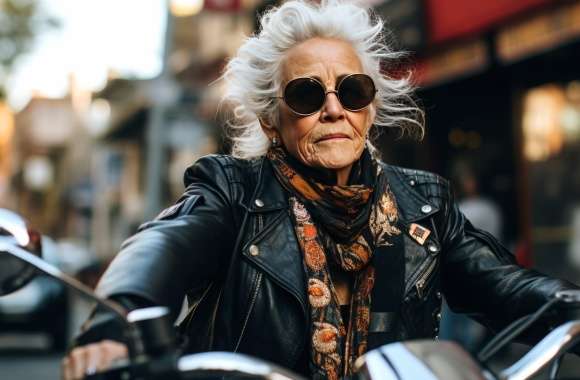 Stylish Grandmother on Motorcycle - AI Art