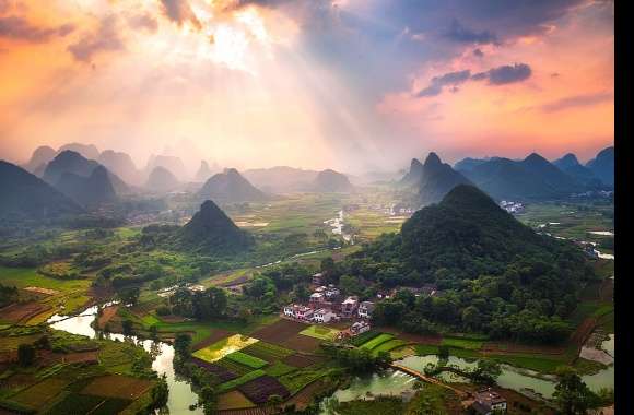 Sunbeam Sunshine Cloud Mountain China Village Photography Landscape