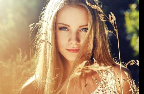 Sunny Blonde Model with Blue Eyes -