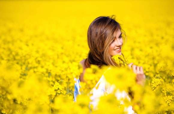 Sunny Serenity Woman in Yellow Fields