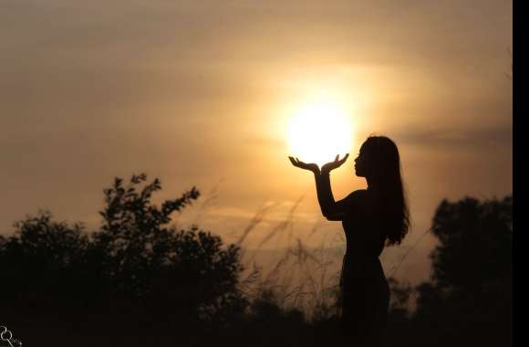 Sunset Grace Asian Woman Silhouette wallpapers hd quality