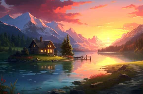 Sunset Serenity at the Cozy Cabin - wallpapers hd quality