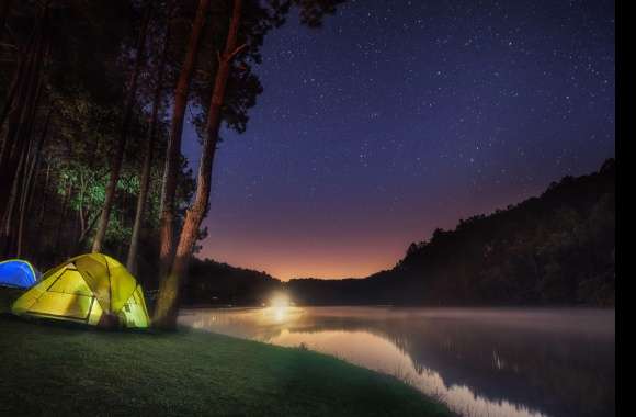 Tent Lake Light Forest Starry Sky Camp Photography Camping