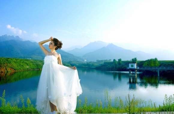 Tranquil Beauty Asian Woman in Scenic Landscape