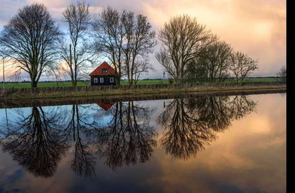 Tranquil Lake House Reflection -