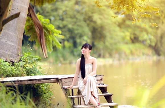 Tranquil Moments - Asian Woman in Nature