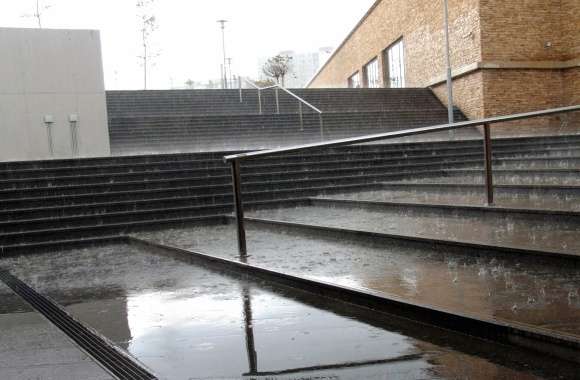 Tranquil Rainfall on Urban Steps