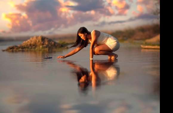 Tranquil Reflection Asian Woman