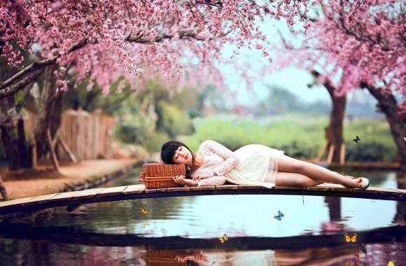 Tranquil Springtime - Asian Woman