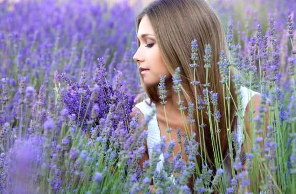 Tranquil Woman in Lavender Field -