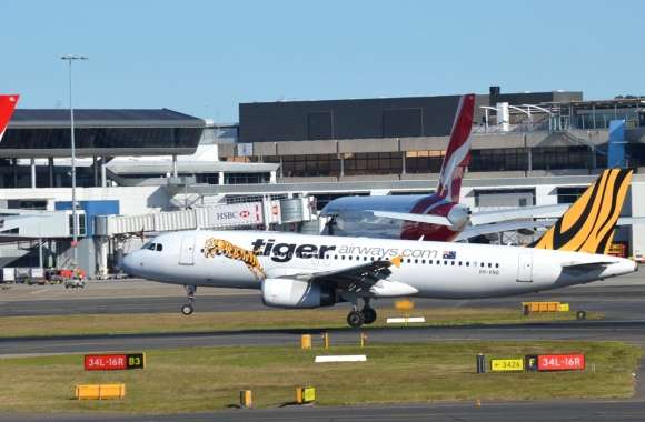 VH-VNO Airbus A320-232 Tiger Airways Touching Down At Sydney Airport