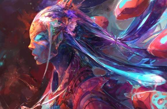 Vibrant Fantasy A Stunning of a Colorful Woman